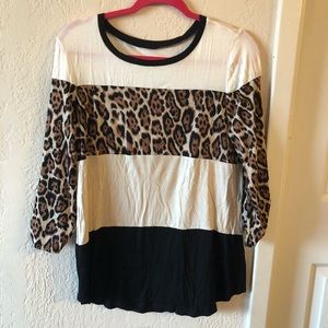 Animal Print Color Block Blouse (Beige/Tan)